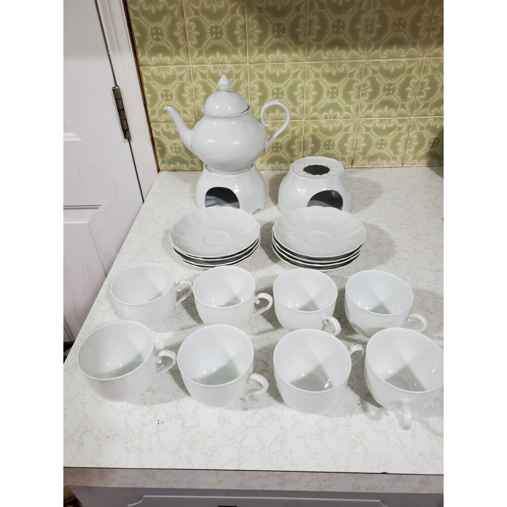 AK Kaiser Romantica Tea Coffee Set Pot 8 Cups 8 Saucers 2 Warming Bases